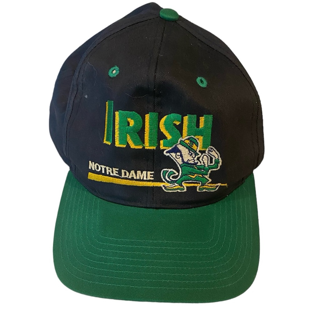 Vintage Notre Dame Fighting Irish Snap Back Baseball Hat Cap Black Green